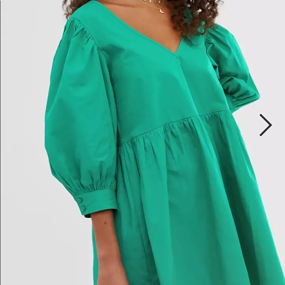 Green smock mini dress
